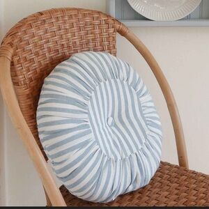 Striped Blue and White Round Cushion